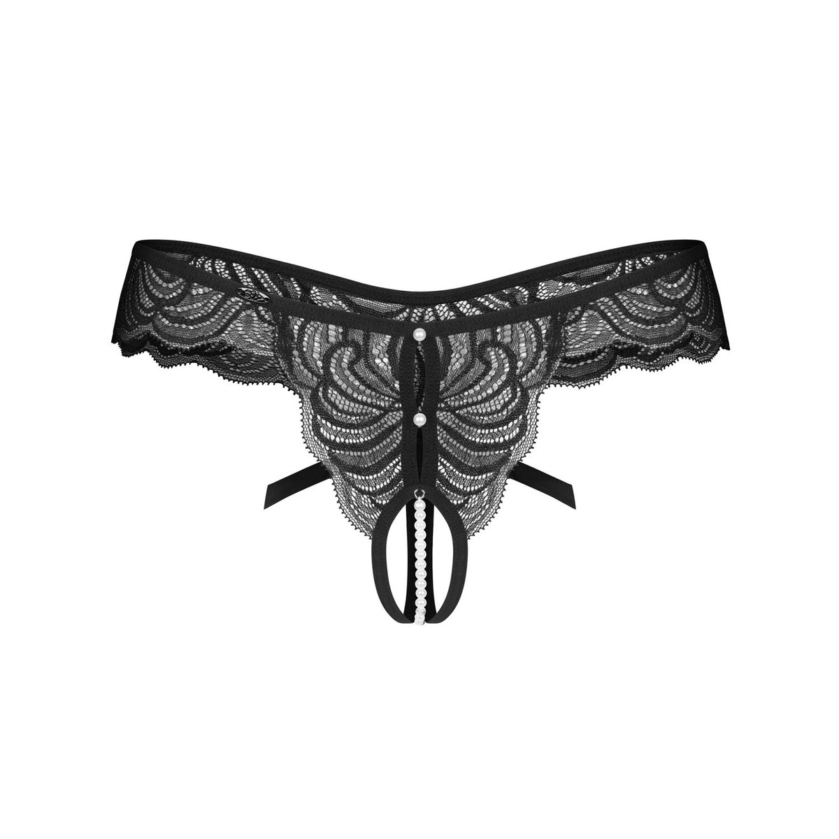 Perizoma cavallo aperto con pizzo e perle Obsessive Trinise crotchless thong