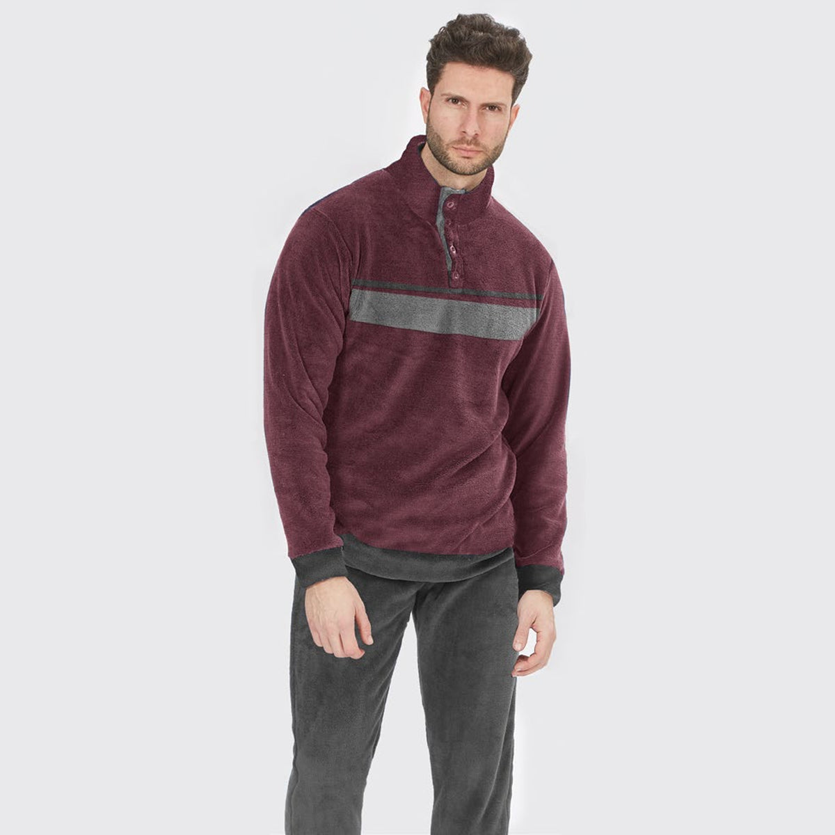 Pigiama uomo in caldo pile coral scollo a serafino Nazzareno Gabrielli U5025