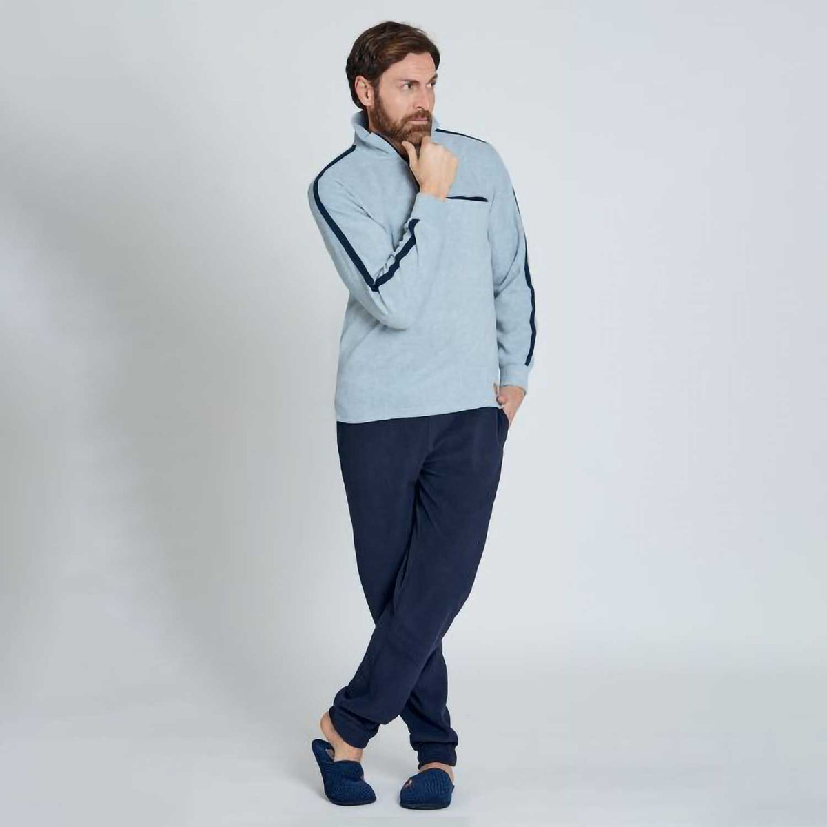 Pigiama uomo in pile mezza zip Nazareno Gabrielli U7018