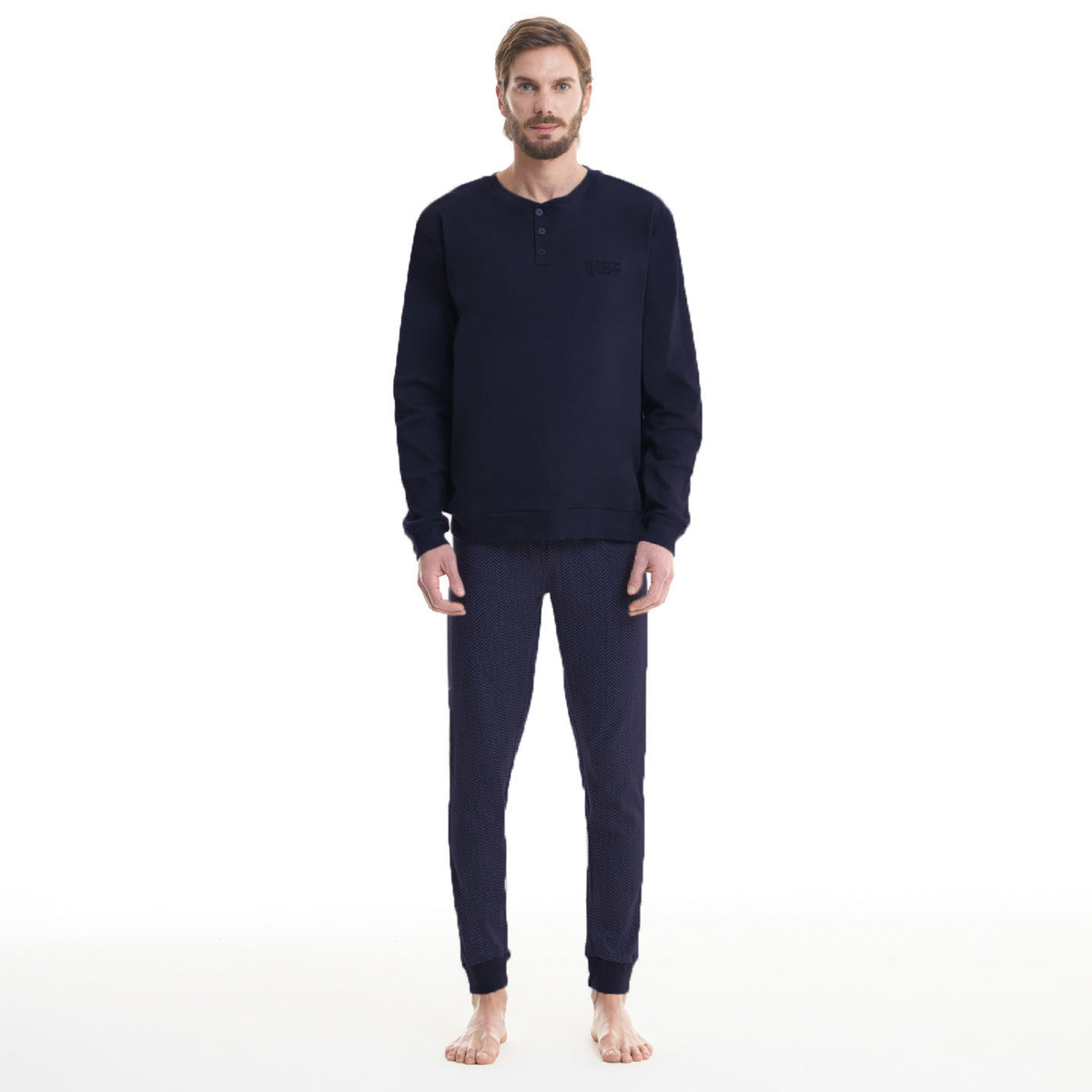 Pigiama uomo caldo cotone blu Ambro 8001