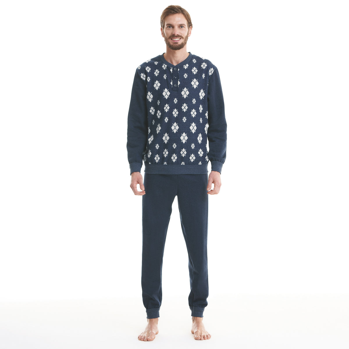 Pigiama uomo punto milano con polsini Ambro 8507 blu melange