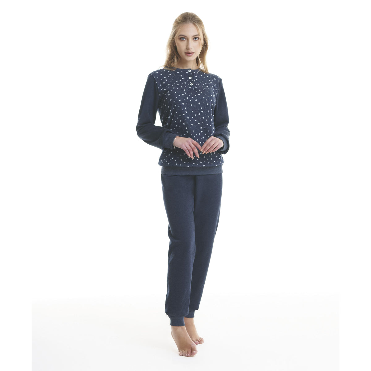 Pigiama donna punto milano Ambro cuoricini blu D6506.22