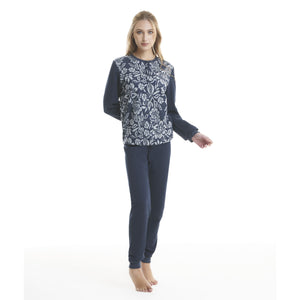 Pigiama donna punto milano Ambro fiori blu D6509.22