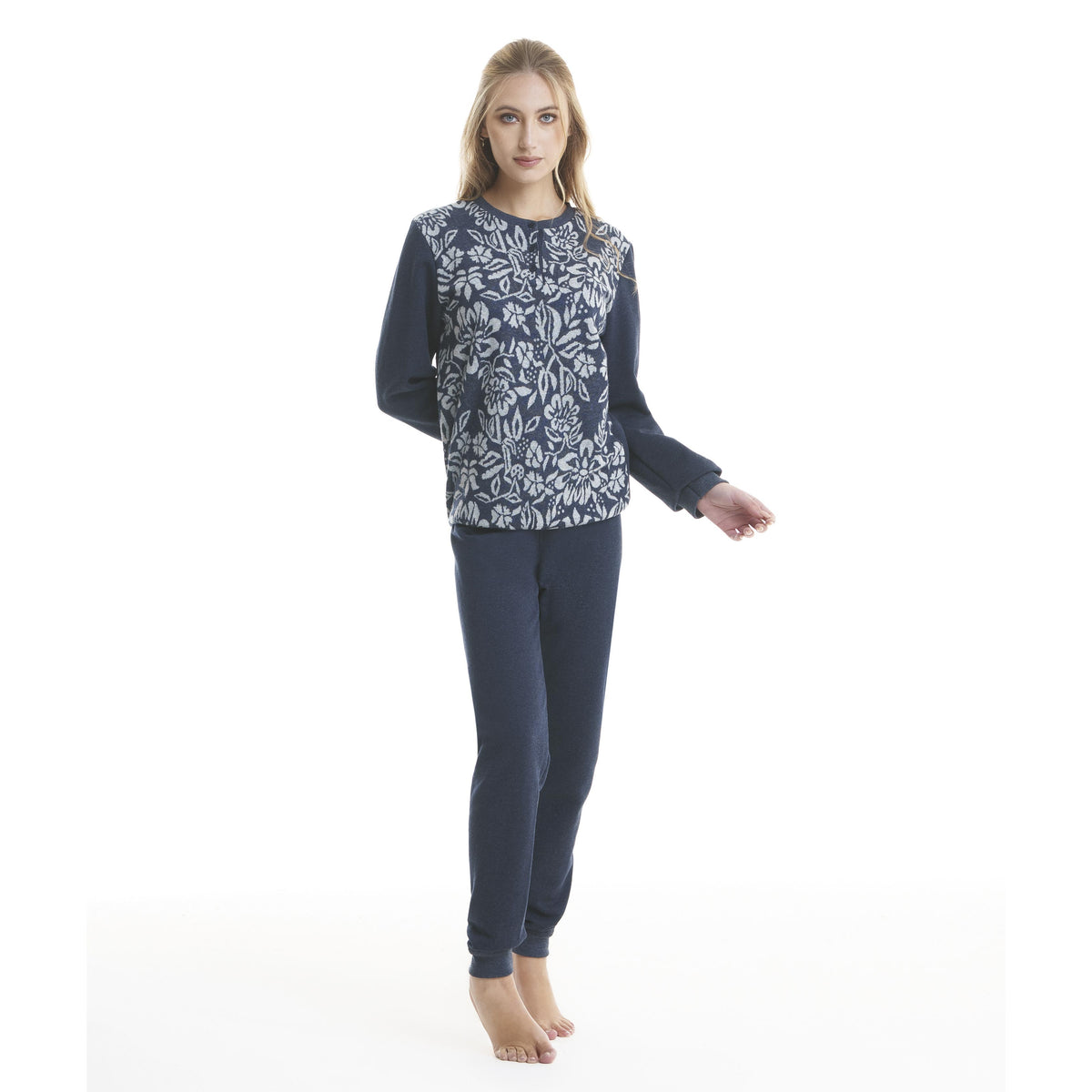 Pigiama donna punto milano Ambro fiori blu D6509.22