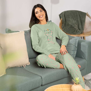 Pigiama donna gattino e cuoricini caldo cotone Irge YMI718
