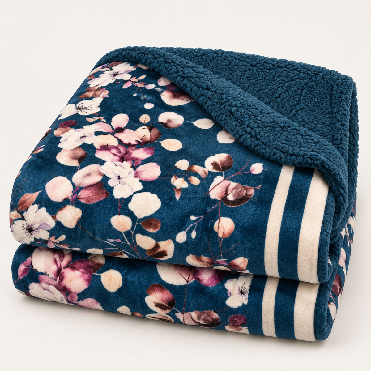 Coperta con stampa floreale e retro in sherpa Zambaiti elegant