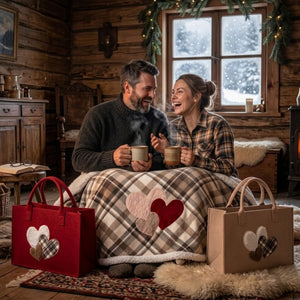 Bag + coperta tartan ciniglia e sherpa cuoricini Zambaiti trousse