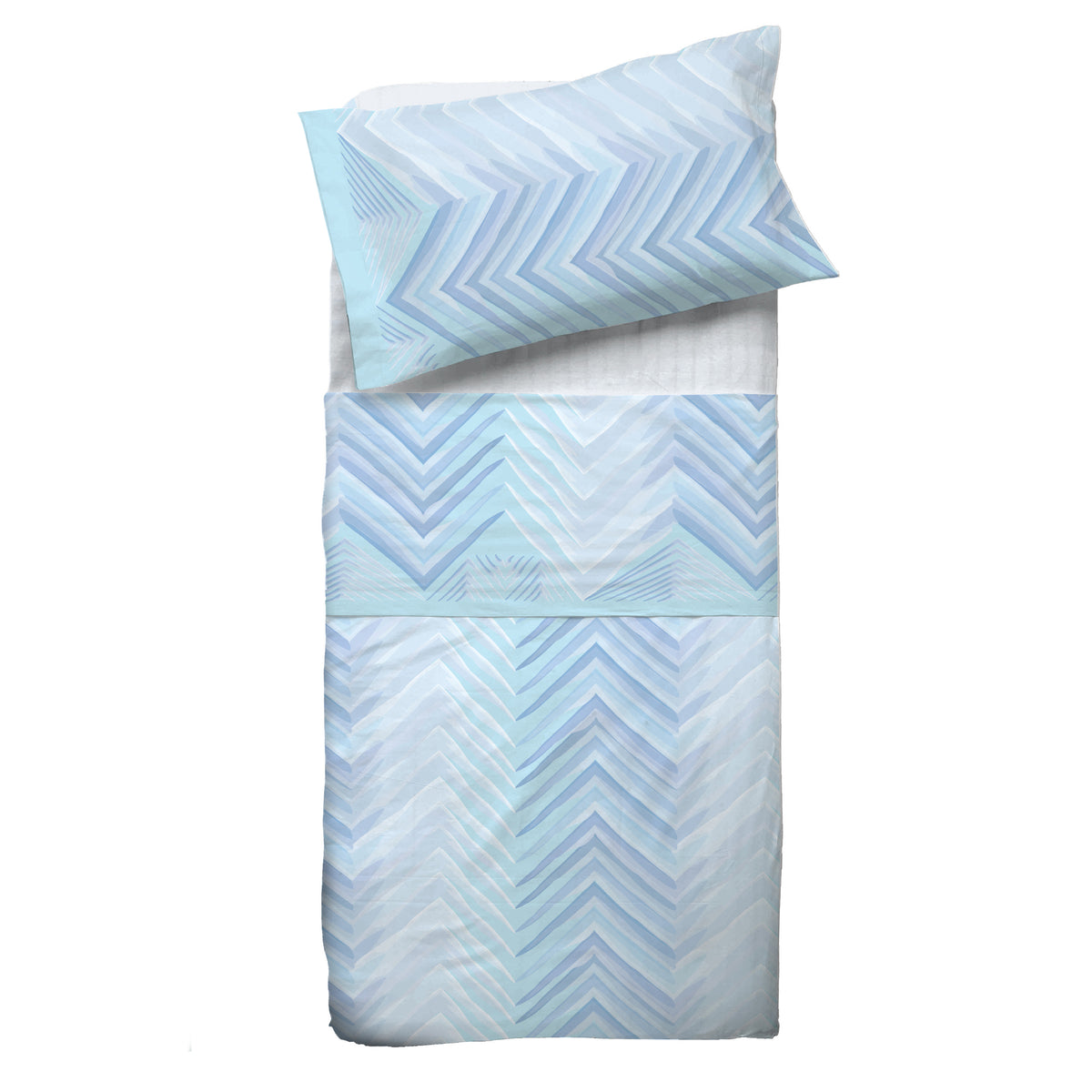 Completo letto Pompea Zigzag lenzuola sopra sotto con angoli federa blu