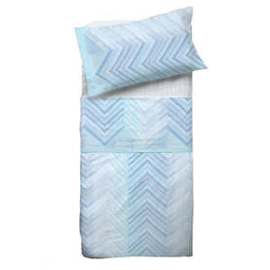 Completo letto Pompea Zigzag lenzuola sopra sotto con angoli federa blu