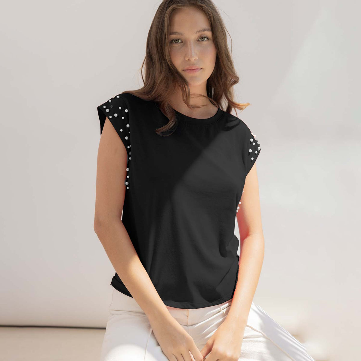 Maglia donna in cotone con perle Admas 43689