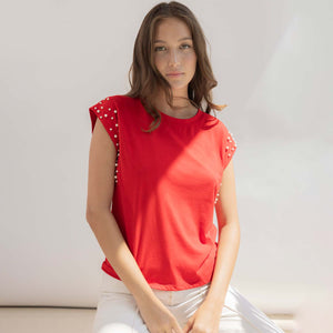 Maglia donna in cotone con perle Admas 43689