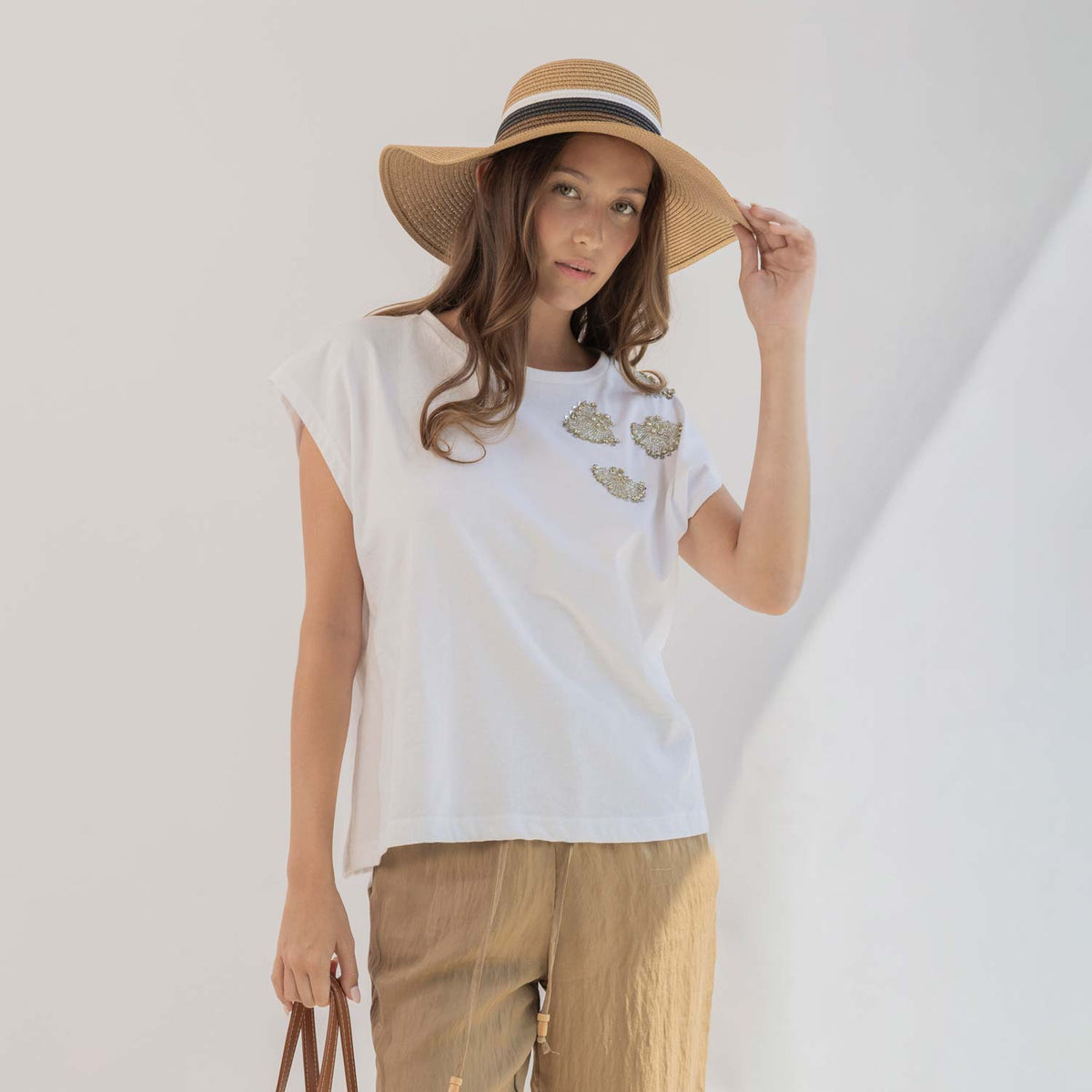 Maglia donna in cotone con strass Admas 43694 