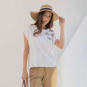 Maglia donna in cotone con strass Admas 43694 