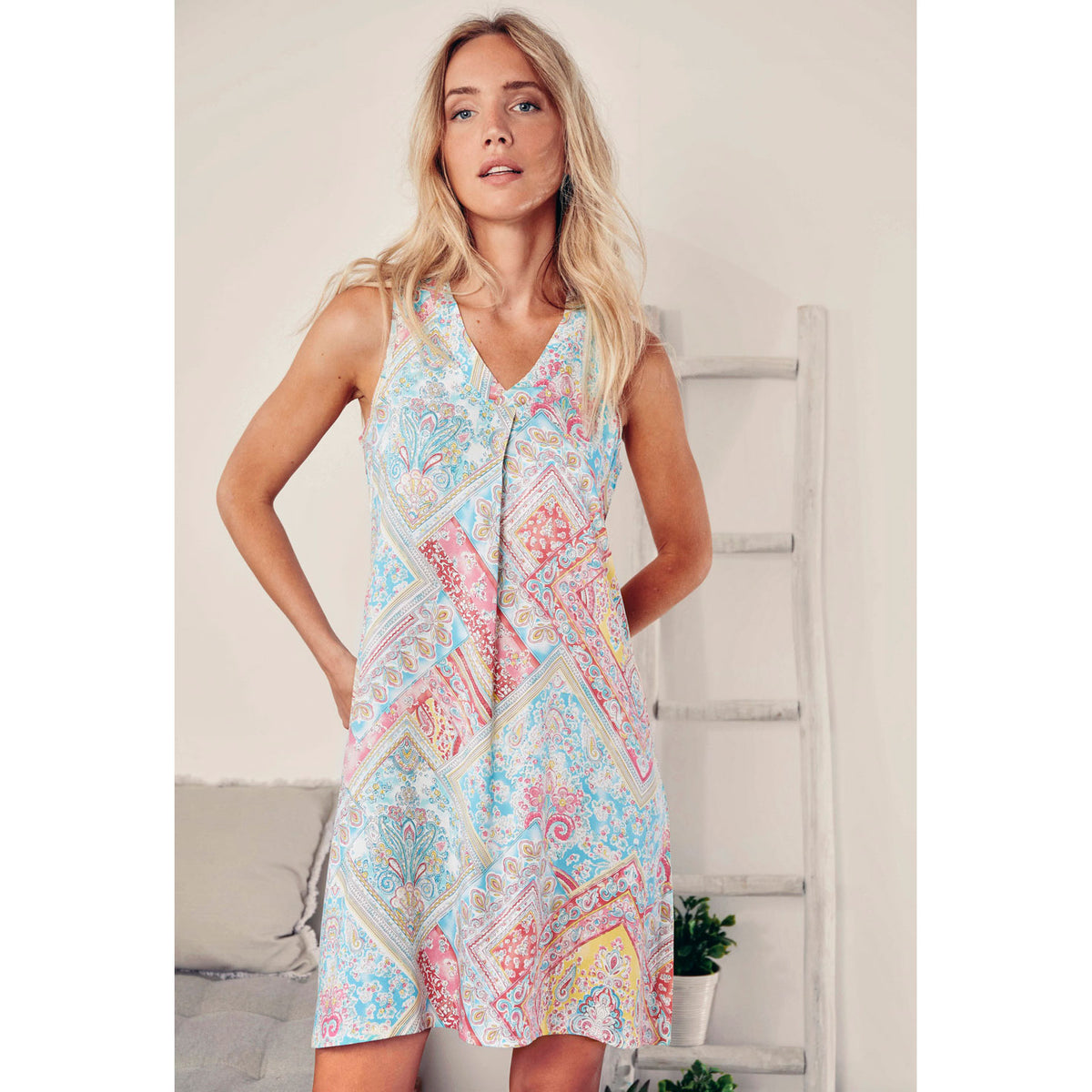 Camicia da notte donna Adms 51476 a fantasia viscosa