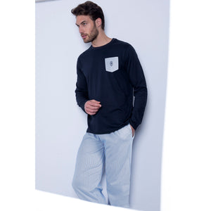 Pigiama uomo lungo Admas 54280 blu cotone