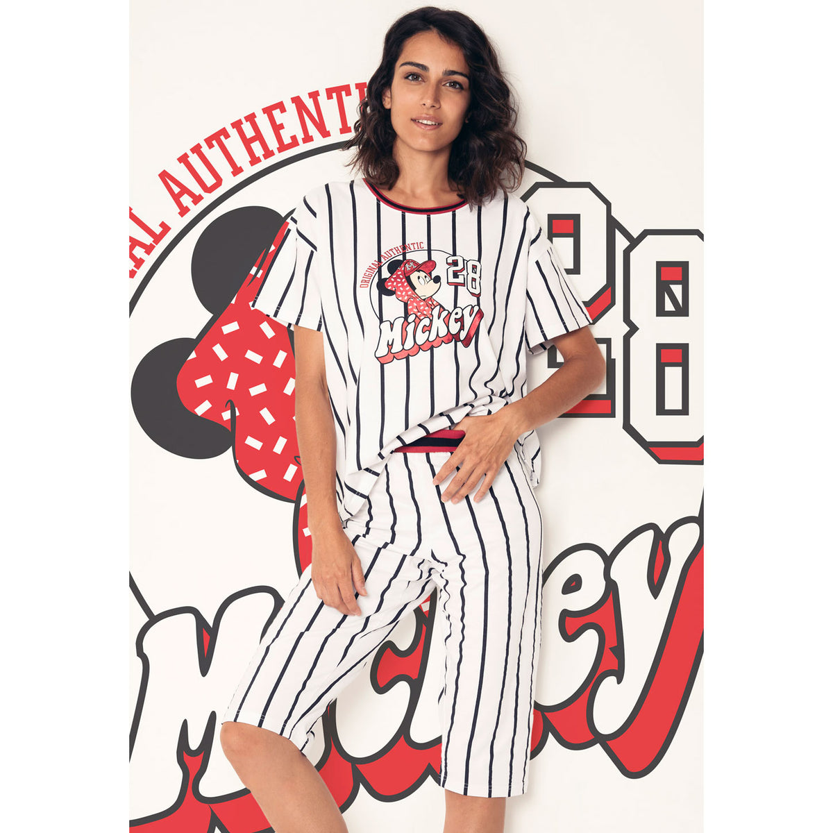 Pigiama donna corto Disney 55084 mezza manica bianco