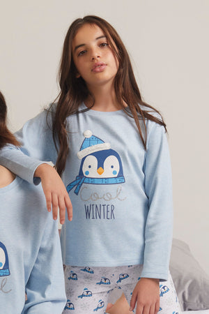 Pigiama Admas 55209 bambina caldo cotone interlock pinguino