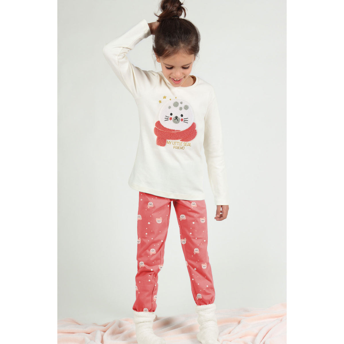 Pigiama bimba caldo cotone foca crema corallo Admas 55214