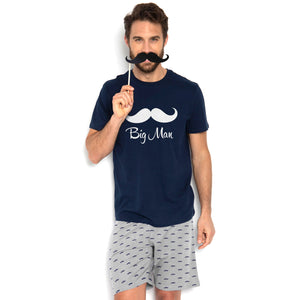 Pigiama uomo corto Admas 55272 con stampa baffi