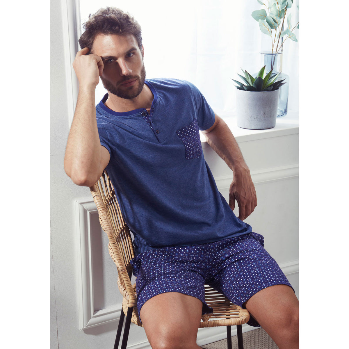 Pigiama uomo corto Admas 55287 fantasia azzurro