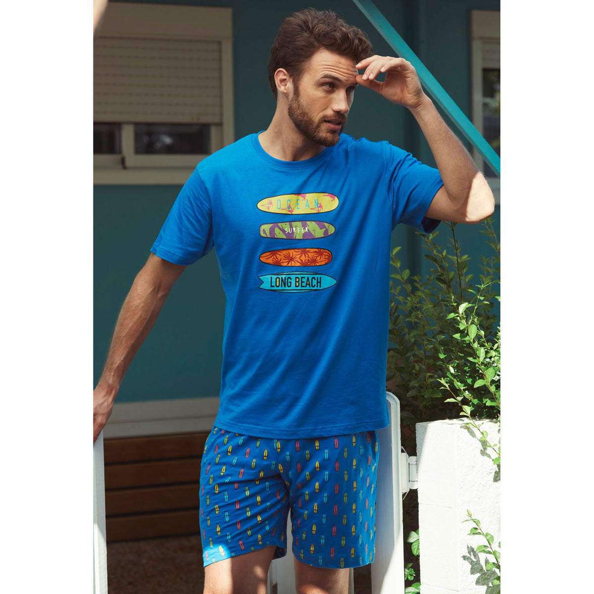 Pigiama uomo corto Admas 55292 azzurro cotone