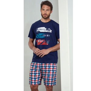 Pigiama uomo corto Admas 55300 blu stampato