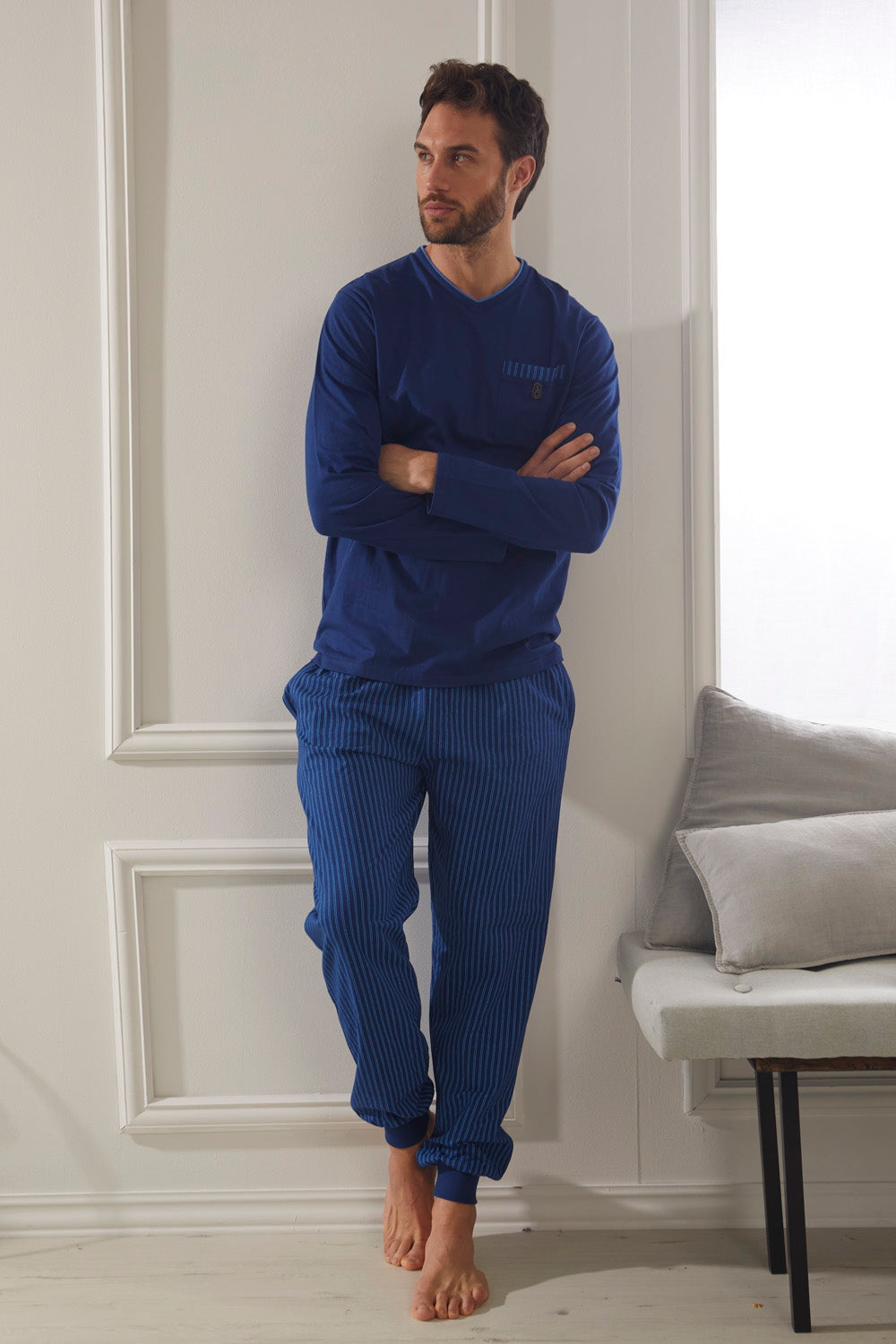 Pigiama uomo Admas 55321 lungo caldo cotone azzurro