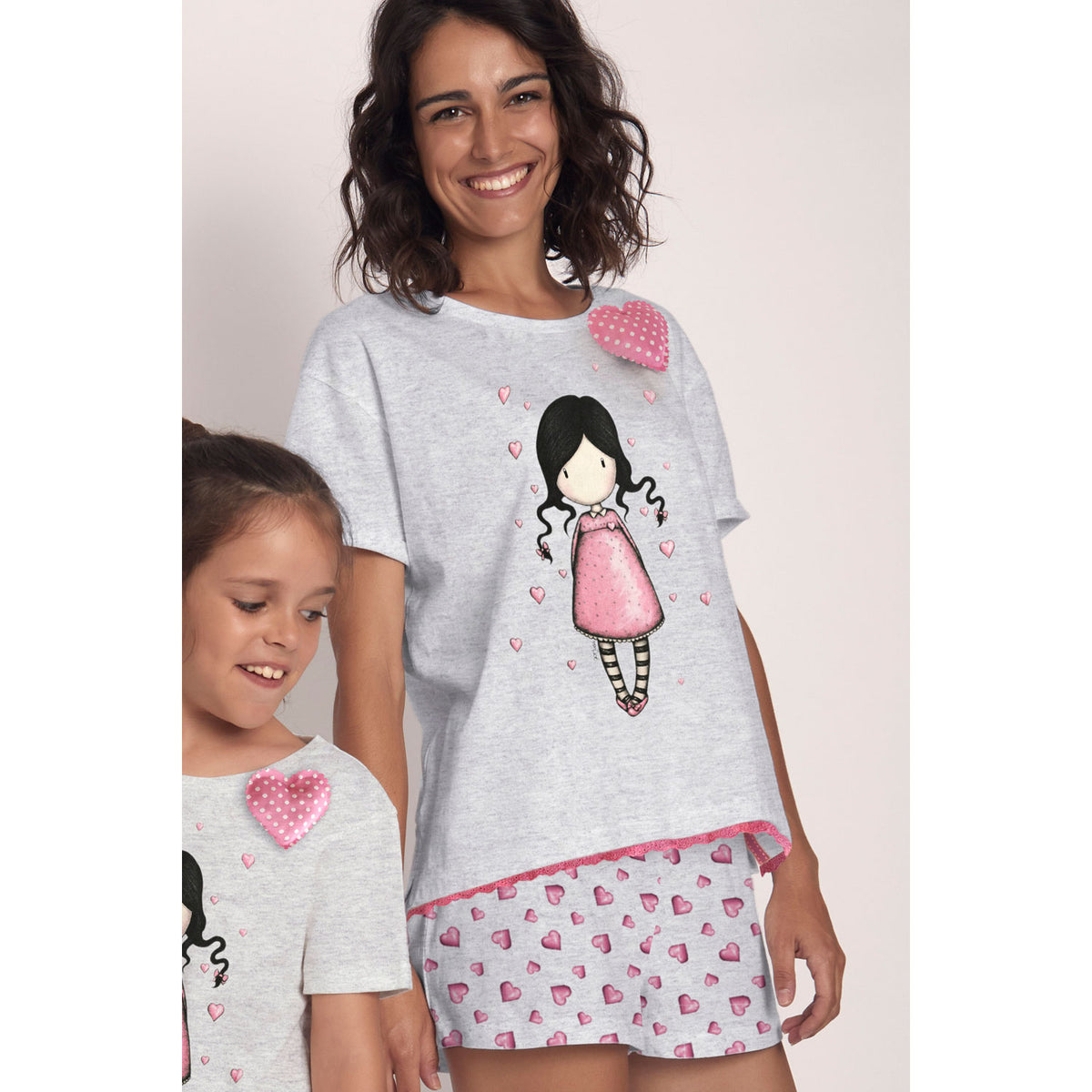 Pigiama donna corto Santoro Gorjuss 55501 mezza manica cuoricini