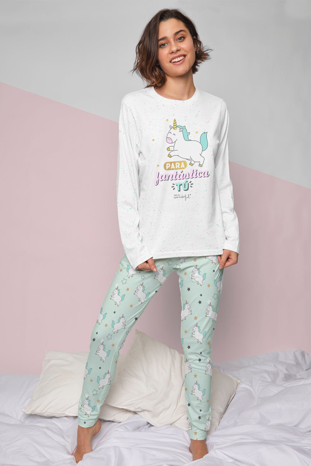 Pigiama donna caldo cotone Mr. Wonderful 55777 unicorno