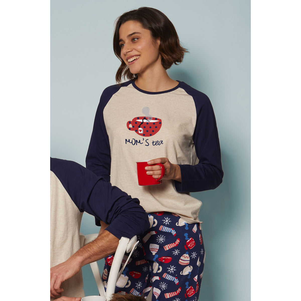 Pigiama donna caldo cotone tazza colazione Admas 55859