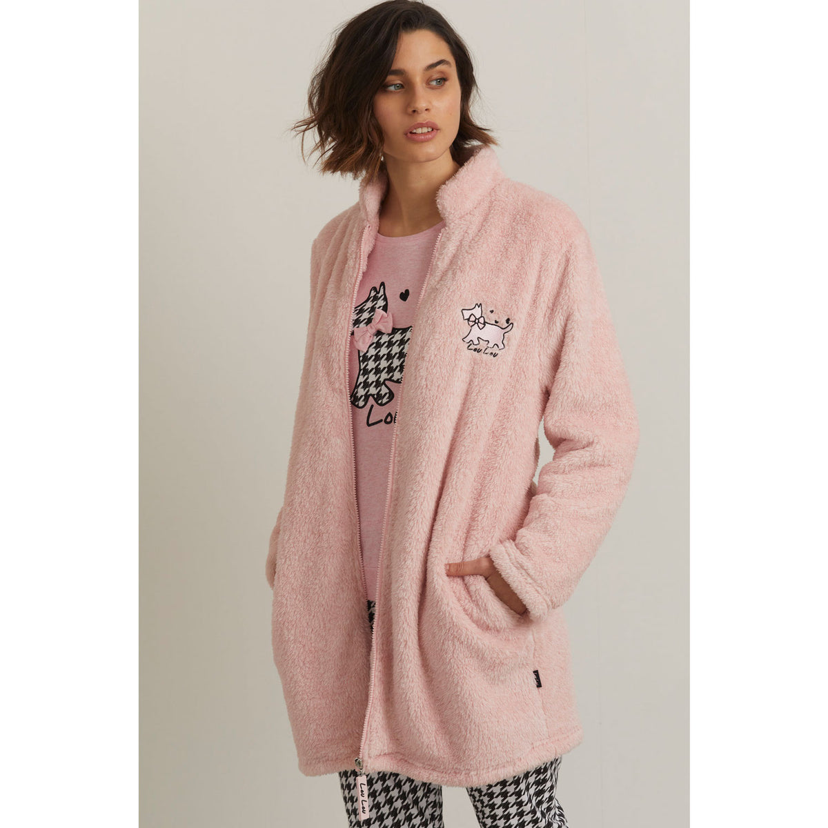 Vestaglia donna Admas 57415 invernale con zip rosa