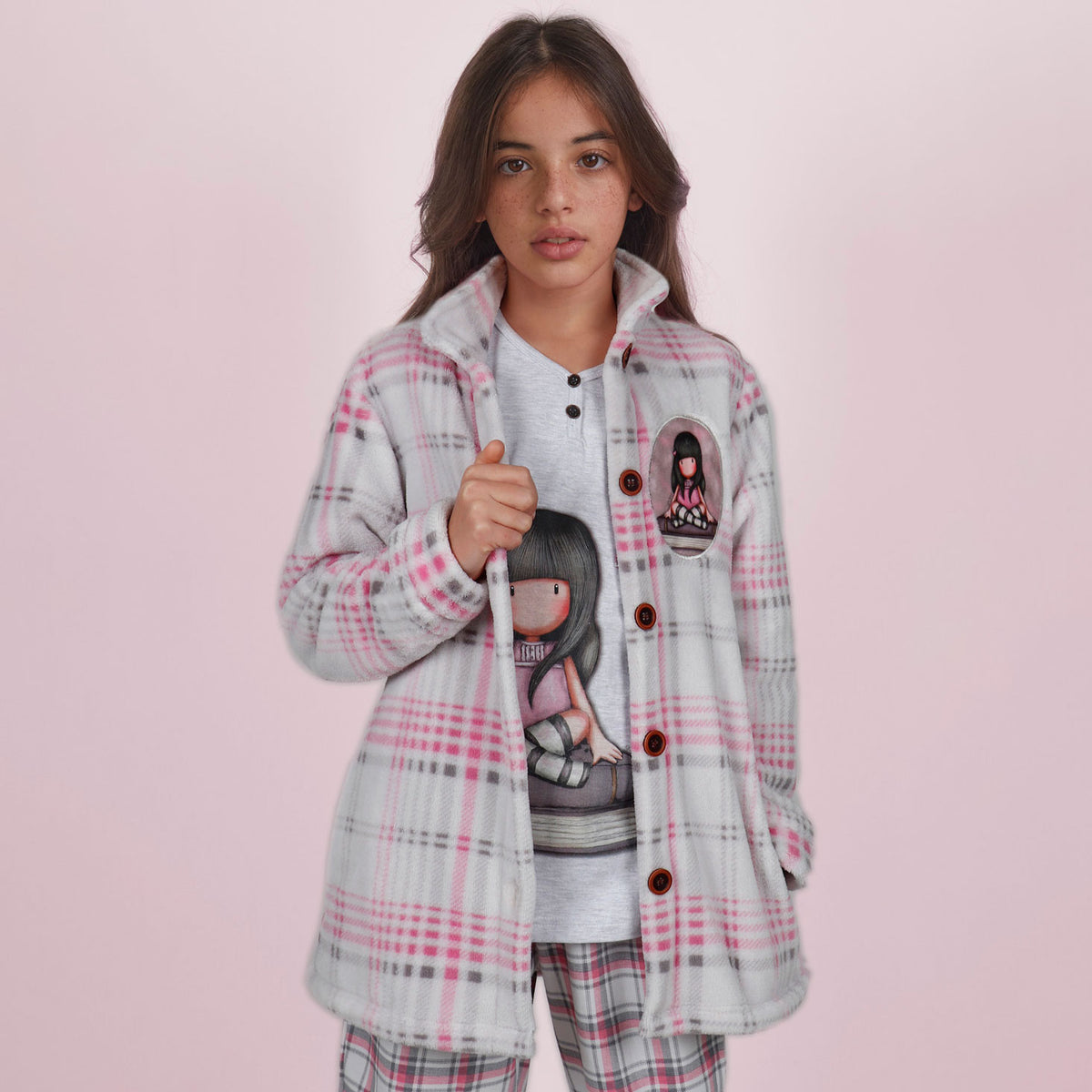 Giacca camera bimba Santoro Gorjuss 57424 aperta pile scozzese