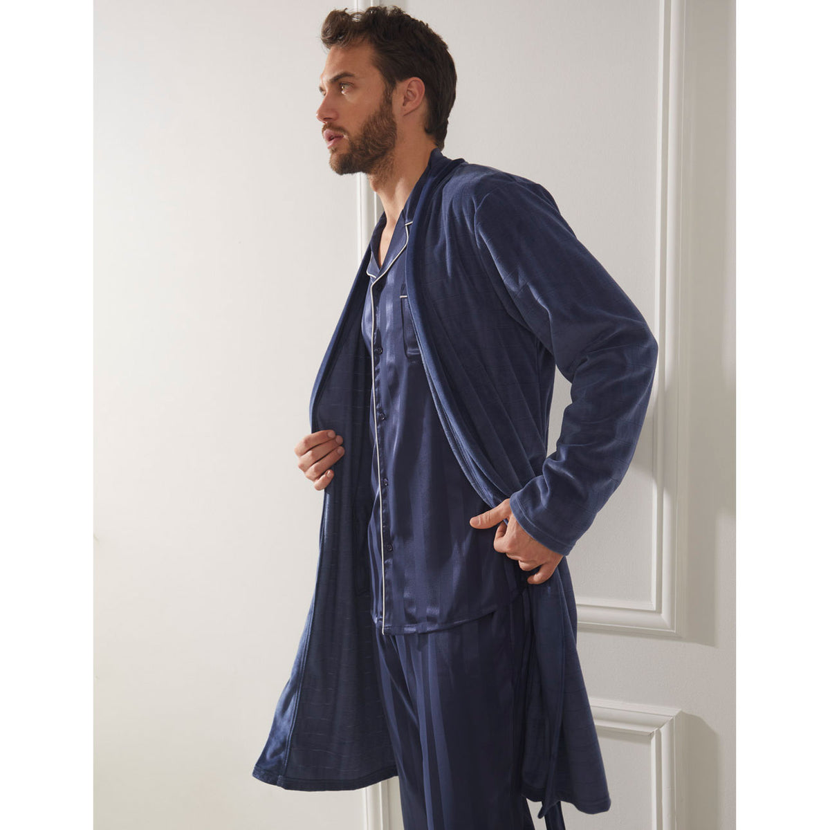 Vestaglia da camera uomo Admas 57431 aperta pile coral blu