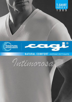 Maglia intima uomo Cagi 1305 cotone a V manica corta 