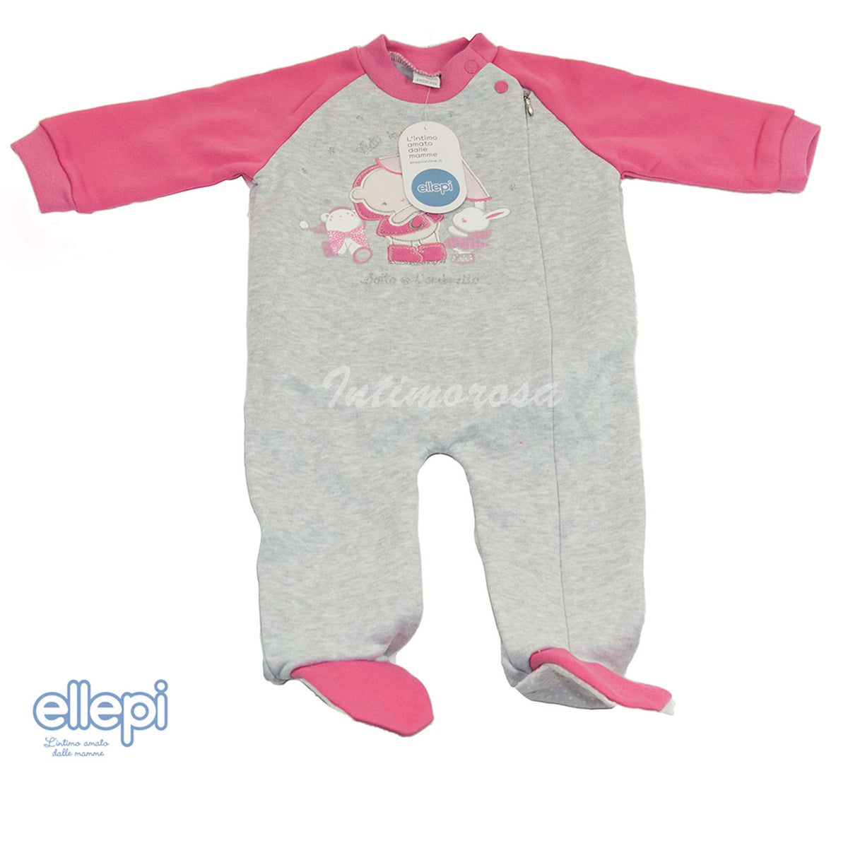 Pigiamone neonato cotone felpato Ellepi BL0679 piedini antiscivolo