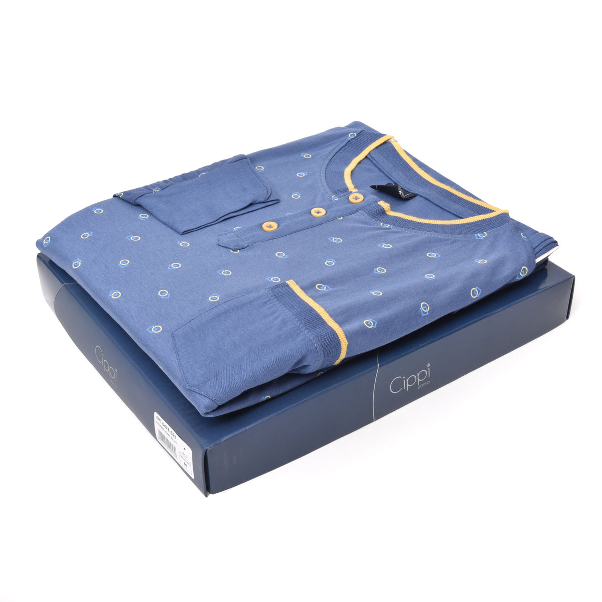 Pigiama uomo 100% cotone Cippi 0479-S23 a serafino blu jeans
