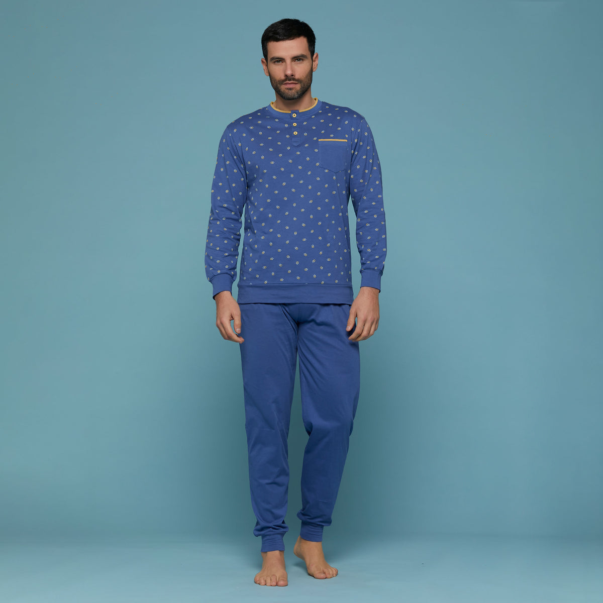 Pigiama uomo 100% cotone Cippi 0479-S23 a serafino blu jeans