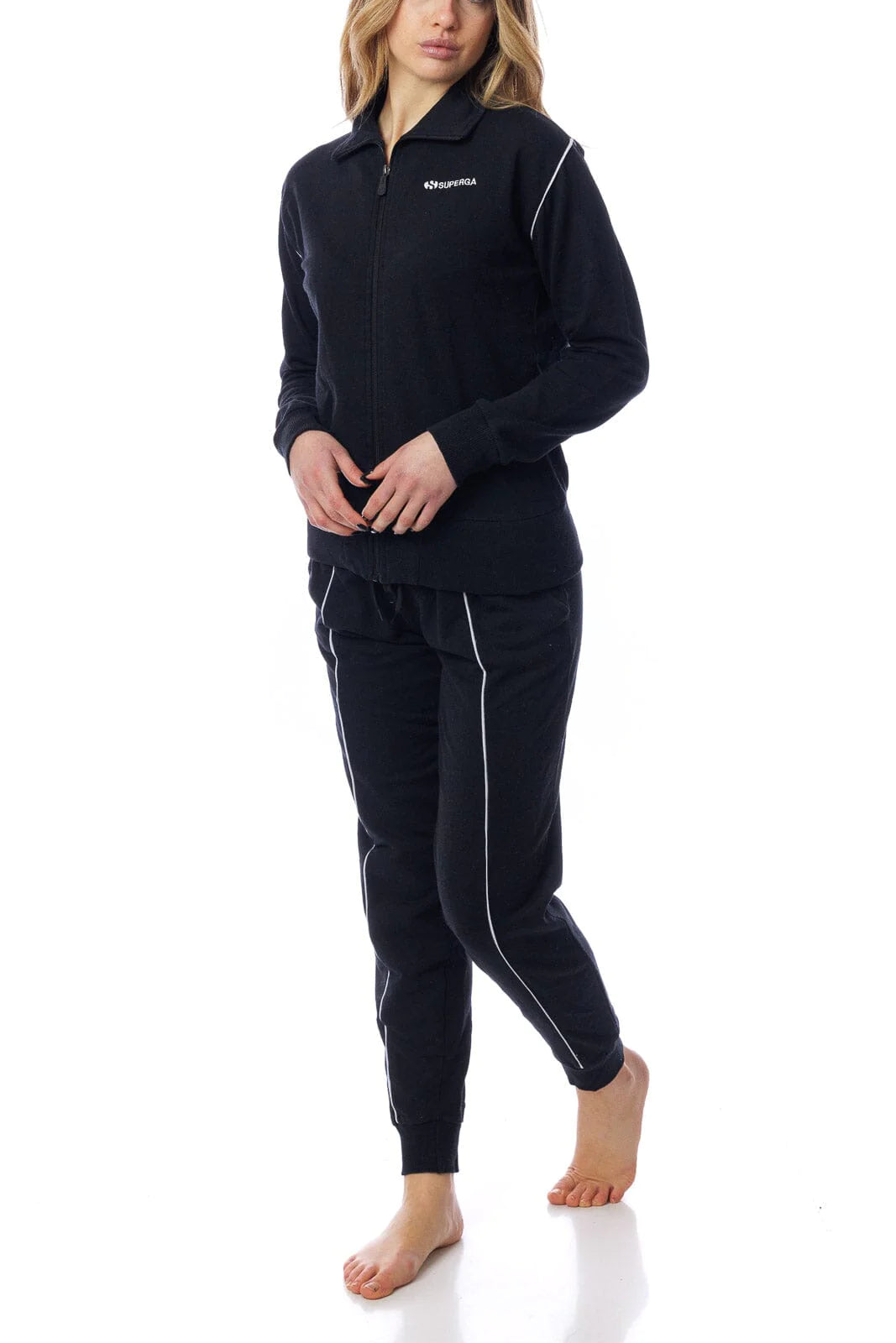 Tuta donna cotone Superga full zip SWS23202 nera