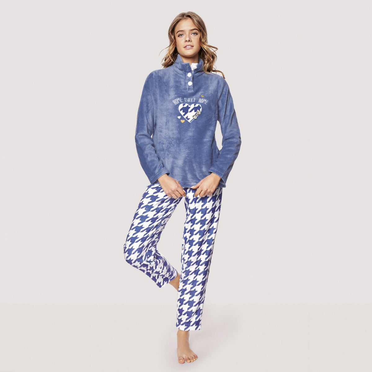 Pigiama donna invernale coral collo alto denim infiore HML0813