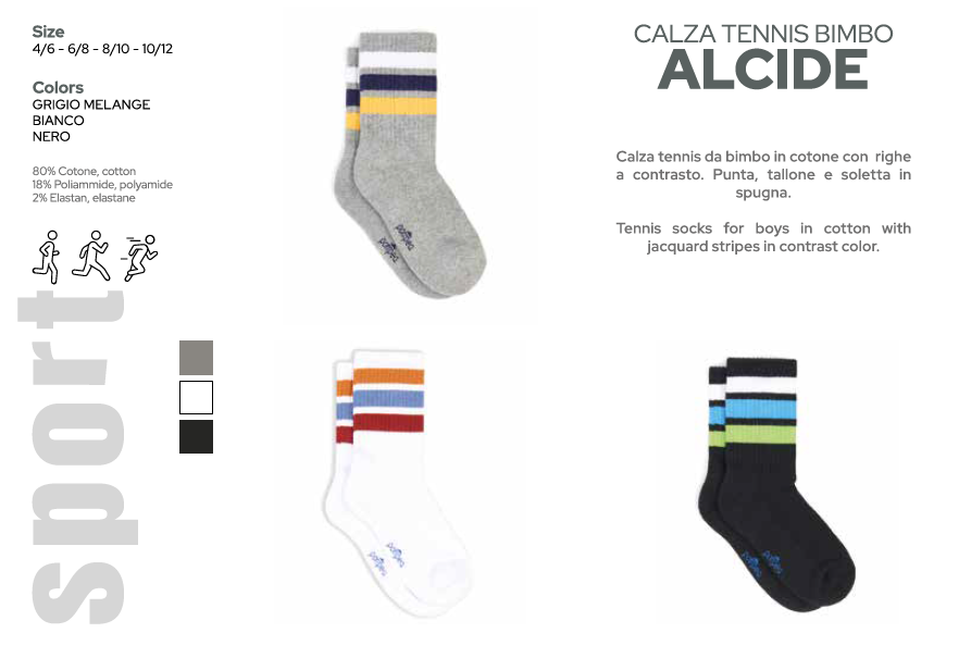 Calze tennis spugna cotone bimbo Pompea Alcide 6 paia