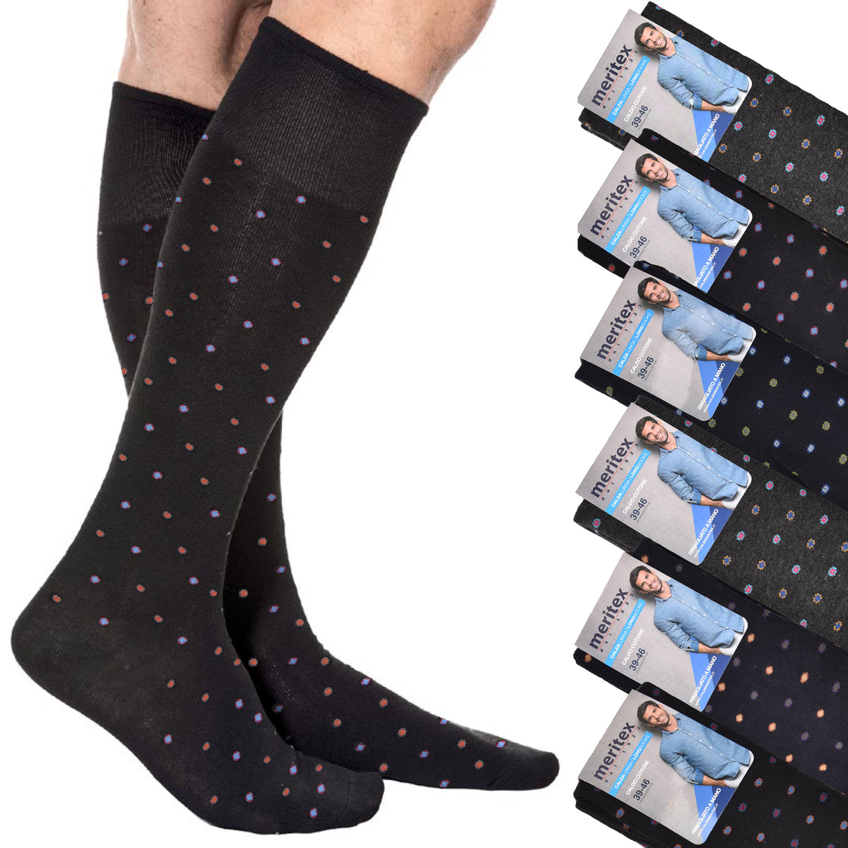 Calze uomo pois  lunghe caldo cotone Meritex 1244 6 paia