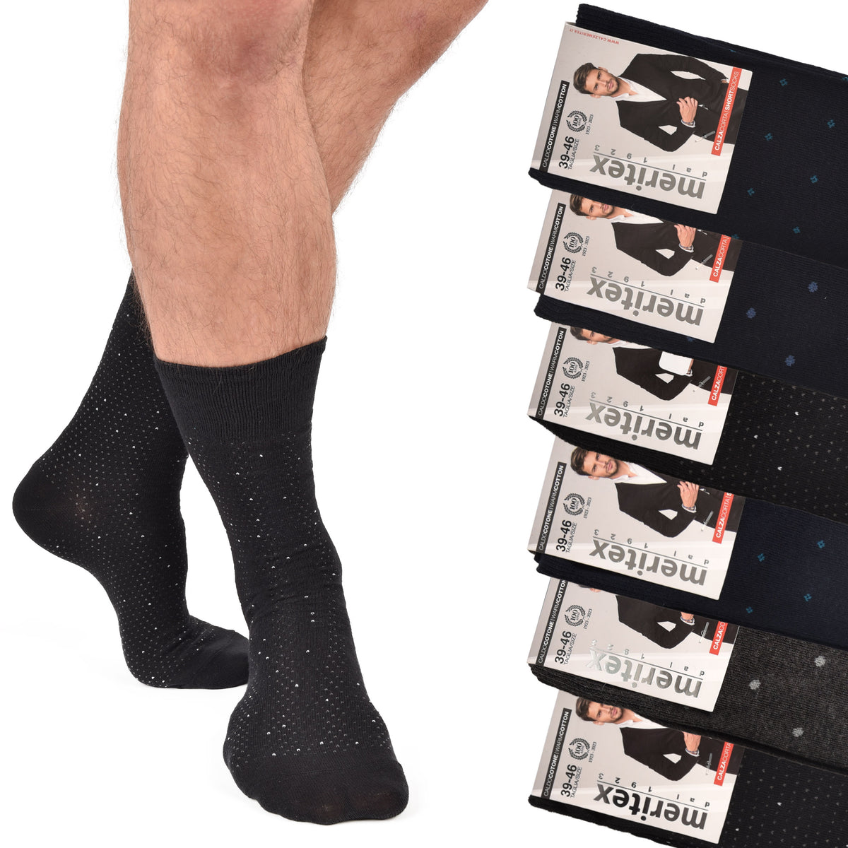 Calze corte assortite caldo cotone Meritex 1249 fantasia 6 paia 
