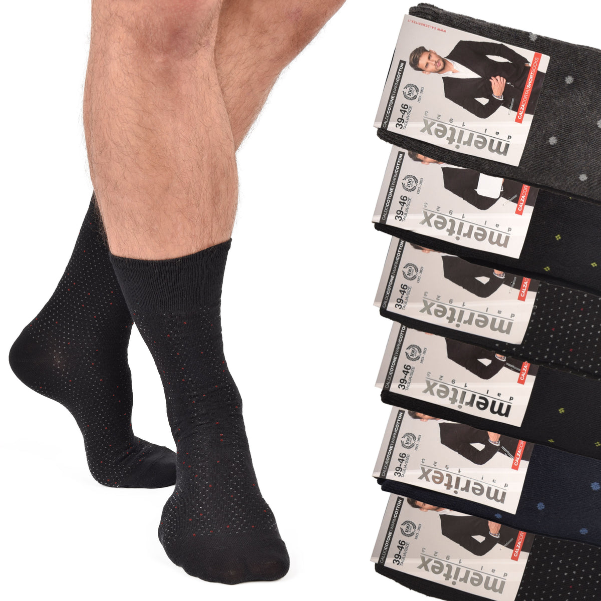 Calze corte assortite caldo cotone Meritex 1249 fantasia 6 paia 