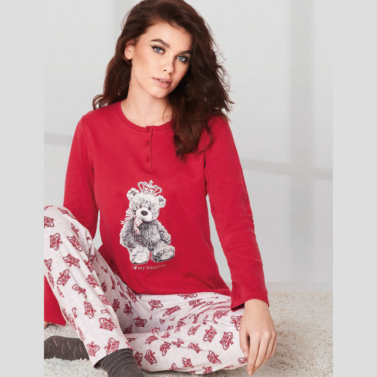 Pigiama donna rosso Infiore in caldo cotone 1479