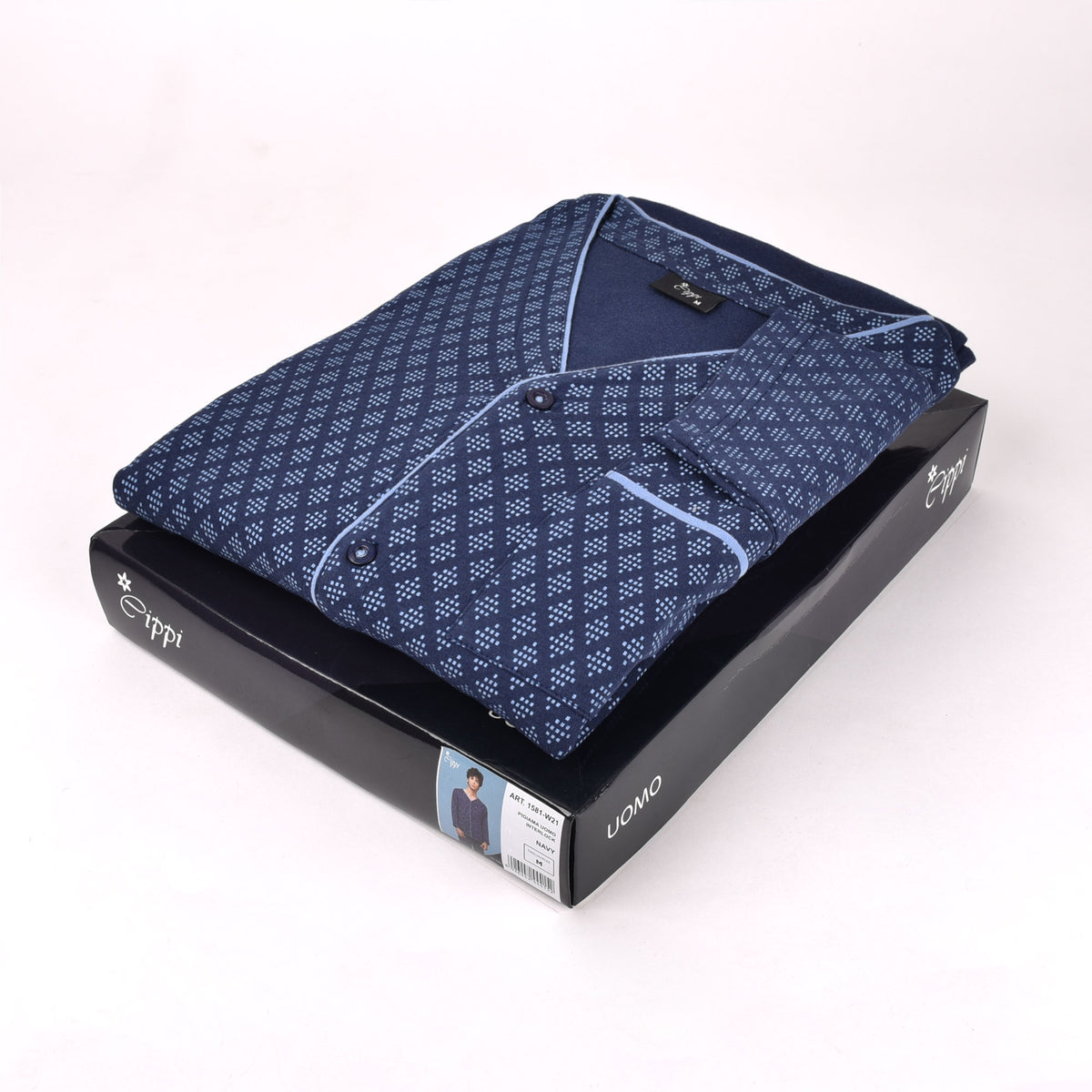 Pigiama uomo aperto a giacca caldo cotone Cippi 1581 blu