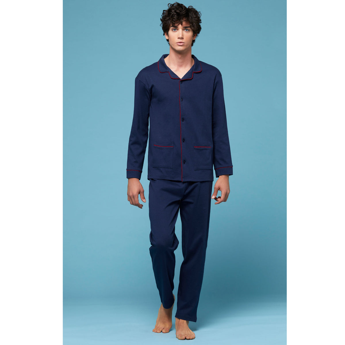 Pigiama uomo aperto a giacca blu Cippi 1579 caldo cotone