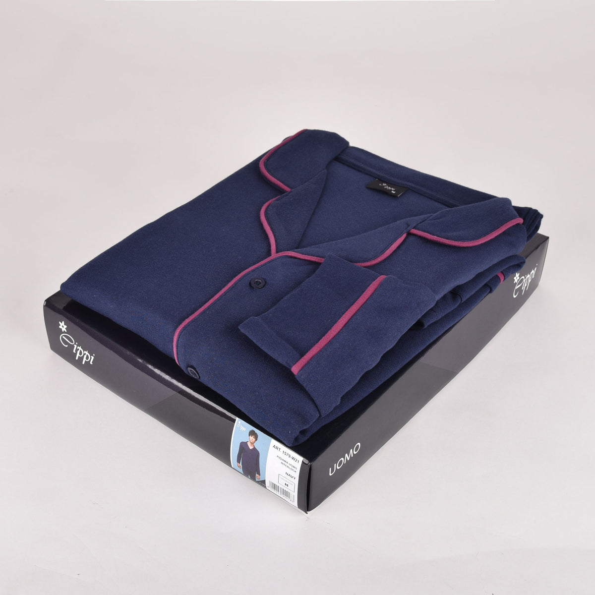 Pigiama uomo aperto a giacca blu Cippi 1579 caldo cotone