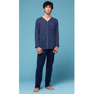 Pigiama uomo aperto a giacca caldo cotone Cippi 1581 blu