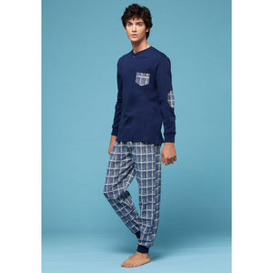 Pigiama uomo invernale Cippi 1583 navy quadri caldo cotone