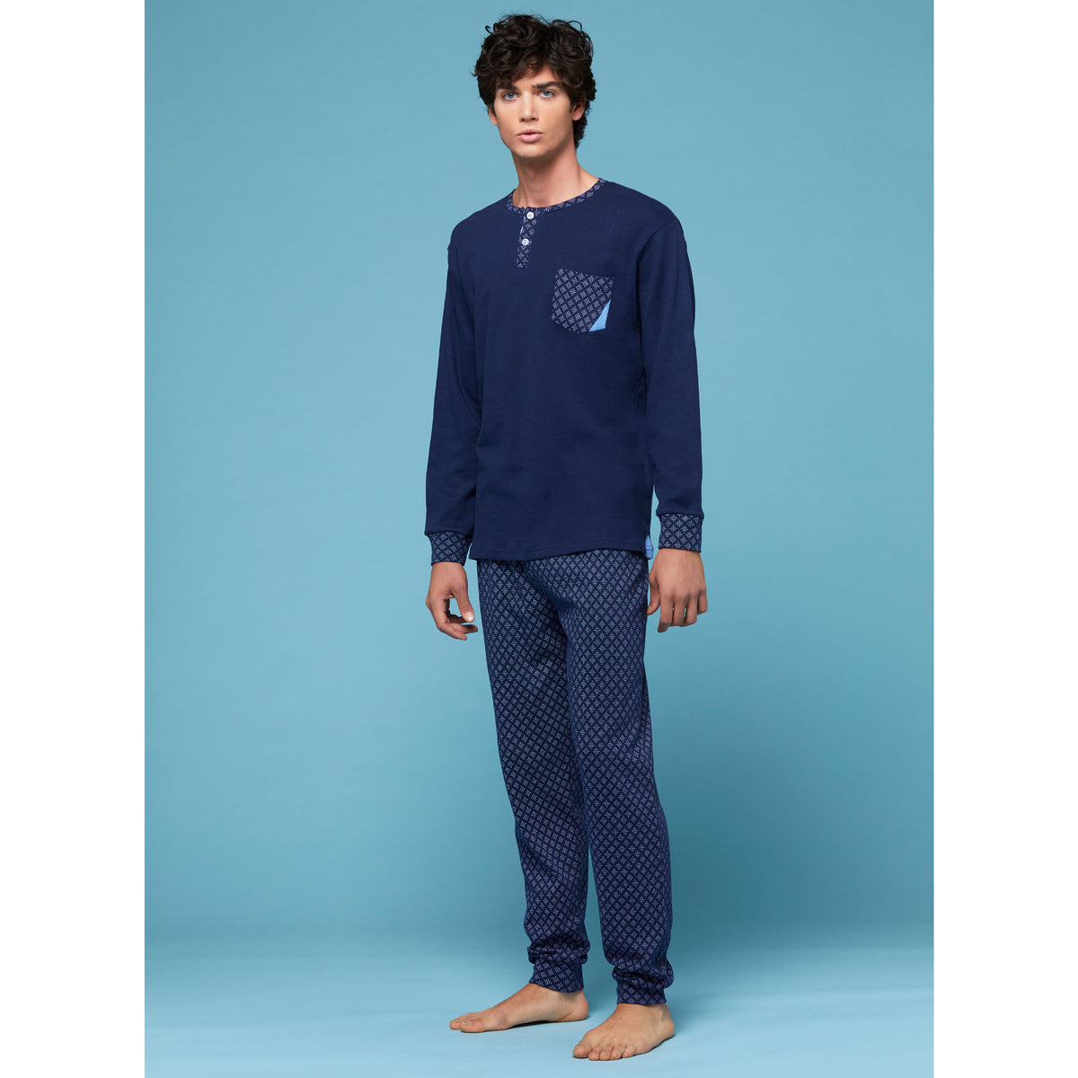 Pigiama uomo invernale Cippi 1589 navy fantasia caldo cotone